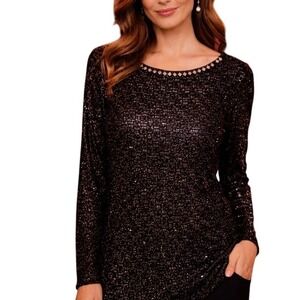 VTG Cache Womens Sweater M Black Sparkle Beaded Sheer Back Cocktail Evening Y2K